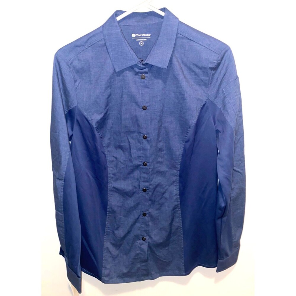 Chef Works Blue Work Button Up Shirt Women's M Top Long Sleeve NWT
